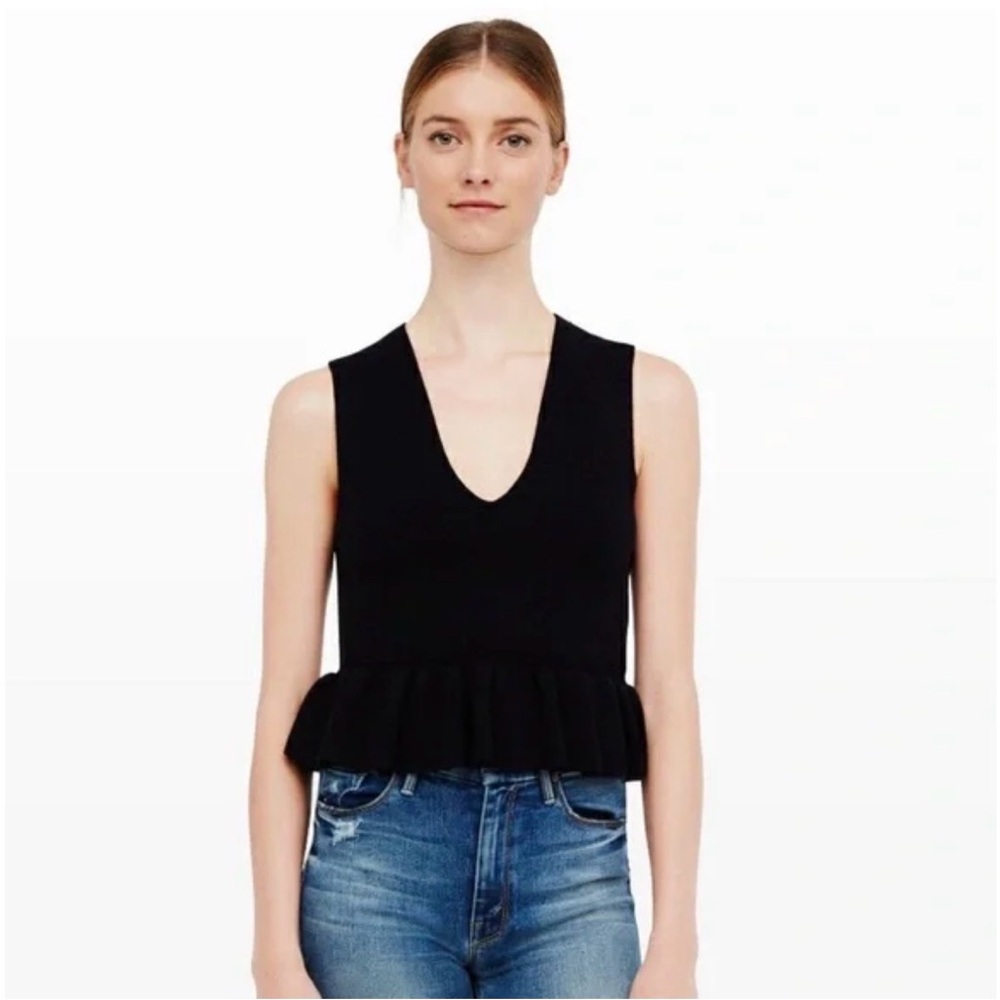 Club Monaco Black Saffa Peplum Merino Wool Knit Top